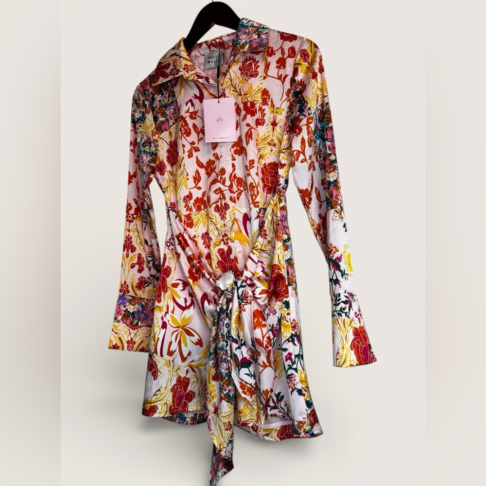 Hello Molly Multi-Color Floral Tie-Waist Shirt Mini Dress NWT 🥂